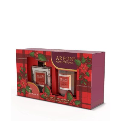 Набор Areon Home Perfume аромадиффузор 150мл + свеча ароматическая 120г Apple&Cinnamon
